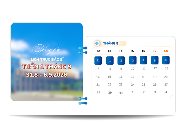 Thông báo lịch làm việc và lịch trực bác sĩ từ ngày 31.08 - 06.09.2026