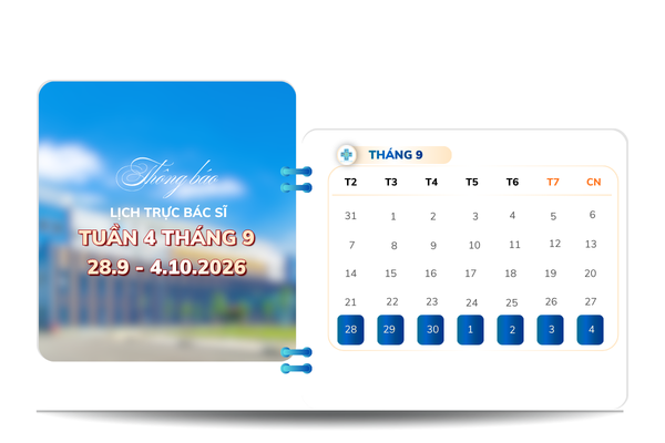 Thông báo lịch làm việc và lịch trực bác sĩ từ ngày 28.09 - 04.10.2026